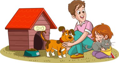 Küçük çocuklar sevimli hayvanlarla oynuyorlar.