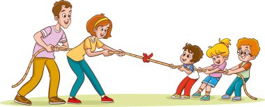 Çocuklar ve yetişkinlerden oluşan takımlar halatın zıt uçlarını çekerek, güçlerini ve takım çalışmalarını test ederek savaşın römorköründe yarışıyorlar. Aile Yarışması, Çocuk ve Ebeveynlerle Rekabet