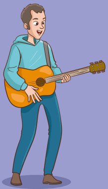 gitarist. gitar olan adam. müzisyen vektör çizim beyaz arka plan üzerinde.