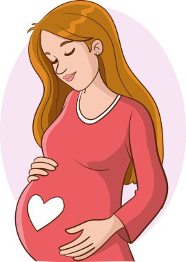 Hamile kadın, gelecekteki anne, çizgi film tarzında konsept çizim. Sağlık sigortası, hamilelik. Düz vektör çizimi beyaz üzerine izole edildi