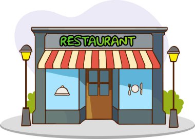 Restoran kafesi düz stil vektör illüstrasyon dış bina