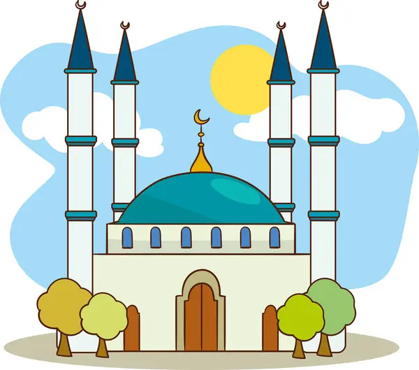 stock vector Islamic mosque building flat vector illustration