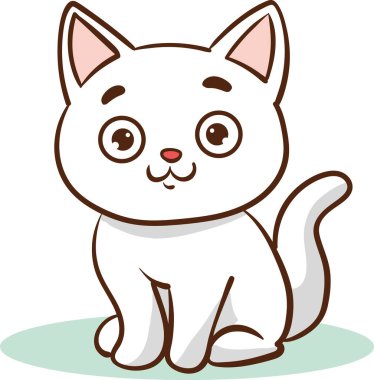 Büyük beyaz kedili çizgi film kedisi, çizim vektörü, illüstrasyon.