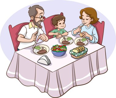 Baba ve kızı birlikte yiyorlar. Aile yemeği..