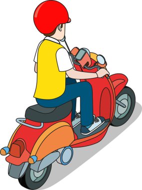 Scooterlı çocuk, vektör, illüstrasyon.