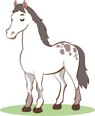 Uzun kahverengi kulakları ve siyah yelesi olan sevimli çizgi film atı. Beyaz arkaplanda izole edilmiş vektör illüstrasyonu.