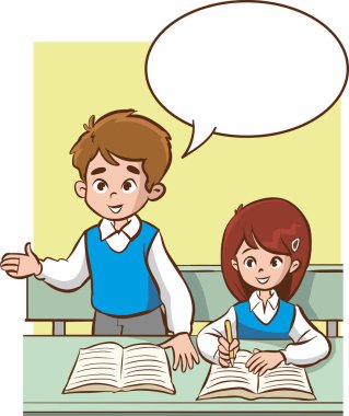 Sınıfta ayakta duran, konuşan ve kendini tanıtan Öğrenci Resimleri