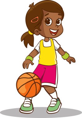 Basketbol oynayan kız vektör çizim grafik tasarımı