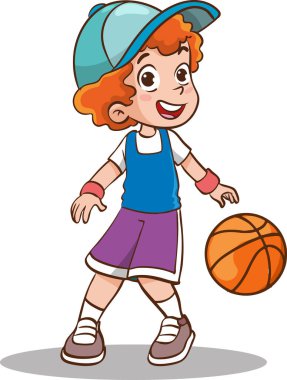 Basketbol oynayan sevimli küçük çocuk.