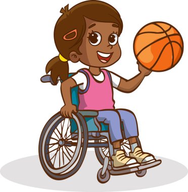 Tekerlekli sandalyede basketbol oynayan çocuğun vektör çizimi