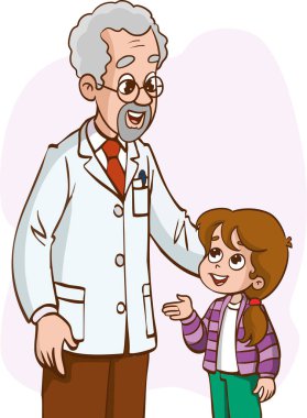 Doktor çocuk vektör illüstrasyonuyla konuşuyor