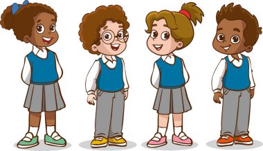 Bir grup şirin okul çocuğunun vektör çizimi.