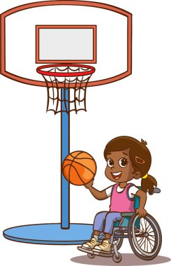 Tekerlekli sandalyedeki engelli çocuk basketbol oynuyor, en iyi arkadaşlarıyla vakit geçiriyor. Engelli kişi, neşeli çocuklar beden eğitimi sınıfı aktivitesi