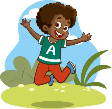 Mutlu bir çocuk, neşeli bir çocuk dans ediyor, farklı pozlarda zıplıyor, günlük kıyafetler giyiyor..