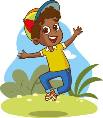 Mutlu bir çocuk, neşeli bir çocuk dans ediyor, farklı pozlarda zıplıyor, günlük kıyafetler giyiyor..