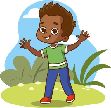 Mutlu bir çocuk, neşeli bir çocuk dans ediyor, farklı pozlarda zıplıyor, günlük kıyafetler giyiyor..