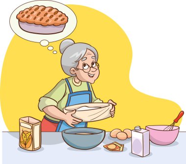 Sevecen büyükanne elma turtası çizimi yapıyor