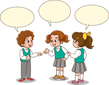 Sınıfta konuşan sevimli bir grup öğrencinin vektör çizimi