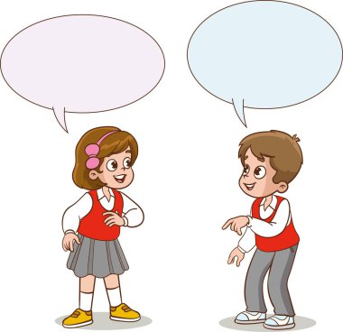 Sınıfta konuşan sevimli bir grup öğrencinin vektör çizimi