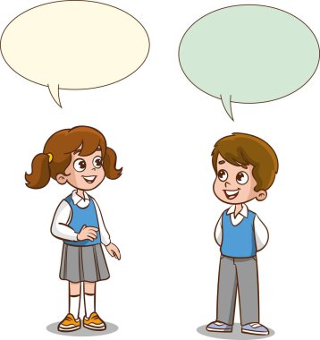 Sınıfta konuşan sevimli bir grup öğrencinin vektör çizimi