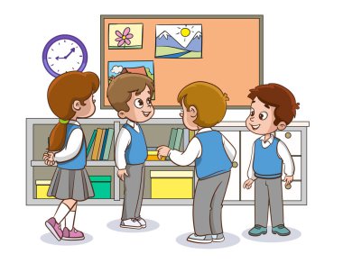 Küçük şirin bir öğrenci grubunun vektör çizimi