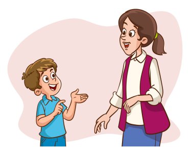 Anne çocuğuyla konuşuyor, anne çocuğuyla, annelikle, ebeveynlik konsepti illüstrasyonuyla iyi vakit geçiriyor.