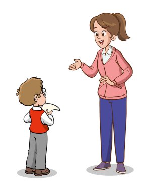 Öğretmen ve öğrenciler çizgi film vektörü konuşuyor