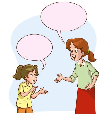 Anne çocuğunu dinliyor, anlatıyor, işaret ediyor, yardım istiyor, şikayet ediyor. Anne ve çocuk birbirleriyle vektör çizimleriyle konuşuyorlar. Küçük çocuklar anneleriyle sohbet ediyor ve kendilerini mutlu hissediyorlar.