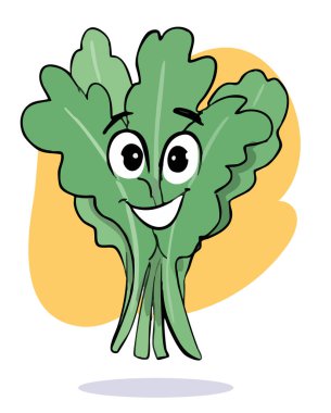 Sebze ve meyve karakterlerinin vektör çizimi. Ispanak çizgi film stili çizimi.