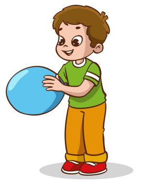 Küçük çocuk ayakta duruyor ve balon şişiriyor.