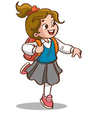 Sırt çantalı mutlu ve çeşitli okul çocukları, okula gitmeye hazır heyecanlı çocuklar, okuldan eve dönen neşeli çocuklar, ilkokul öğrencilerinin resimleri.,