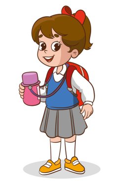 Mutlu şirin kız okula gitmeye hazır.