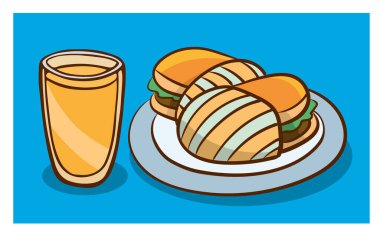 Hamburger ve meyve suyu çizgi filmi