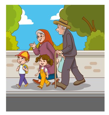 Aile parkta yürüyor.