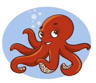 ahtapot karikatür çizimi, vektör, illüstrasyon.