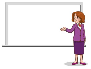 işletme öğretmeni sunar boş tahta, çizgi film