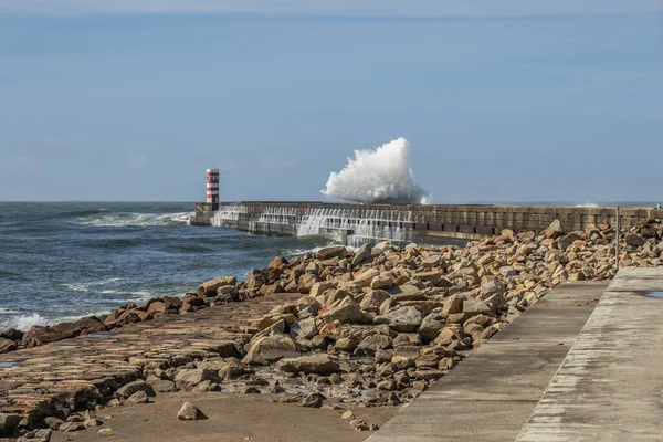 stock image Waves crashing at Felgueiras lighthouse