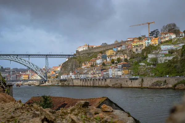 Panoramic View Porto Avenue Gustavo Eiffel Colorful Houses River Douro — Stock Photo, Image