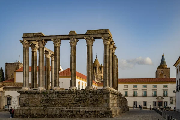Évora Portugal Fevereiro 2023 Ruínas Templo Romano Construídas Para Imperador — Fotografia de Stock