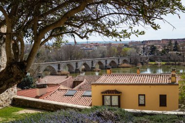 İspanyol Zamora 'daki Piedra Köprüsü ve Douro Nehri Panoraması