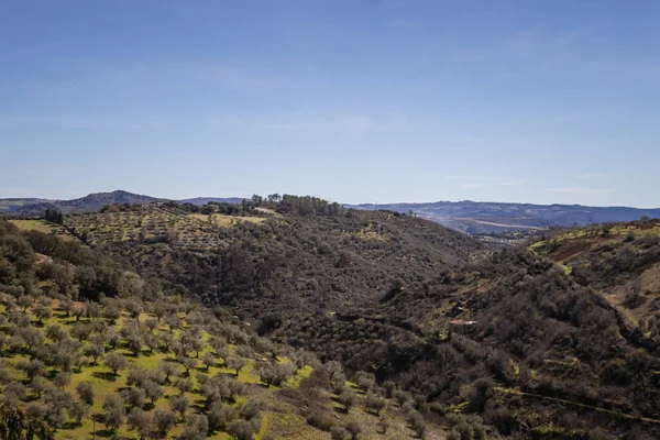 stock image Panorama of hills and fields surrounding the castle of Braganca