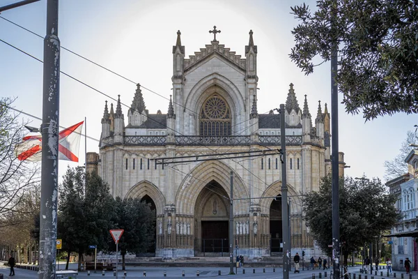 Vitoria-Gasteiz, İspanya - 26 Mart 2023: Neo-Gotik Roma Katolik Katedrali, Maria Inmaculada