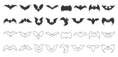 Yarasa siluetleri ve çizgi sanat vektörü simgesi koleksiyonu