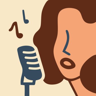 Mikrofon vektör çizimi ile şarkı söyleyen bir kız.