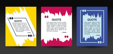 Boş şablonlar ayarlandı. Renkli fırça arka planında izole edilmiş ders kutusu. Parantez içinde metin, boş konuşma baloncukları ve baloncuklardan alıntı. Vektör illüstrasyonu.