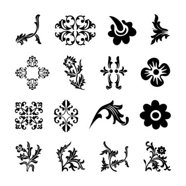 Vektör simgesi koleksiyonunun basit papatya çiçekleri ve çiçek siluetleri biçimlendiriliyor