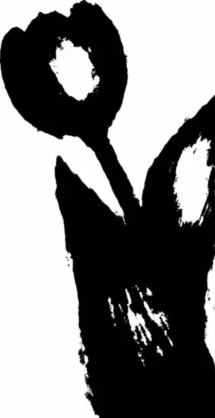 suluboya fırça darbeleriyle siyah ve beyaz soyut bir arkaplan. Beyaz arkaplanda lale çiçeği.