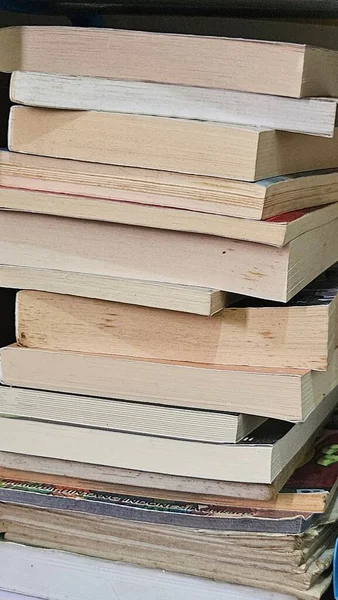 stock image close-up photo of stack of books