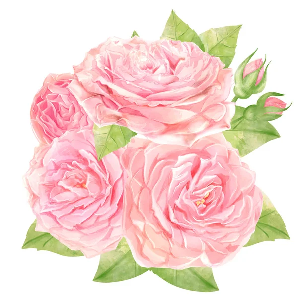 Bellissimi Fiori Acquerello Tuo Disegno Motivo Floreale Con Rose Foglie — Foto Stock