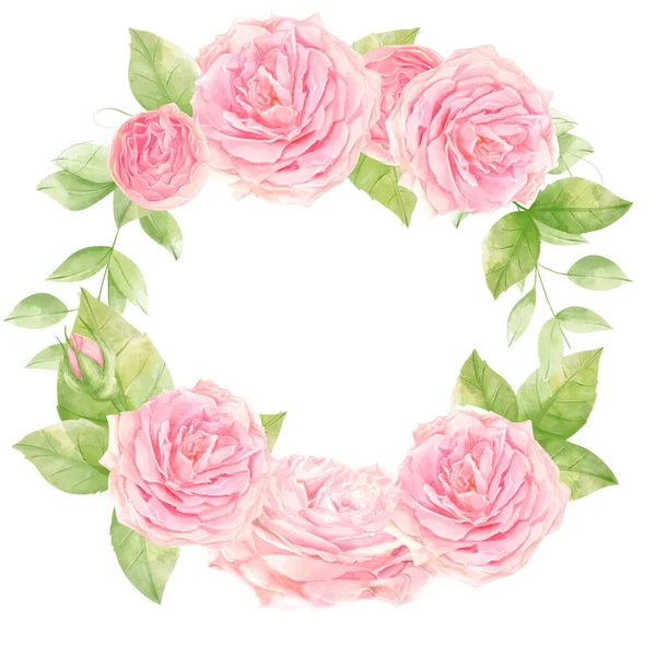 Mazzo Illustrazione Floreale Acquerello Insieme Con Foglie Rose Collezione Verde — Foto Stock